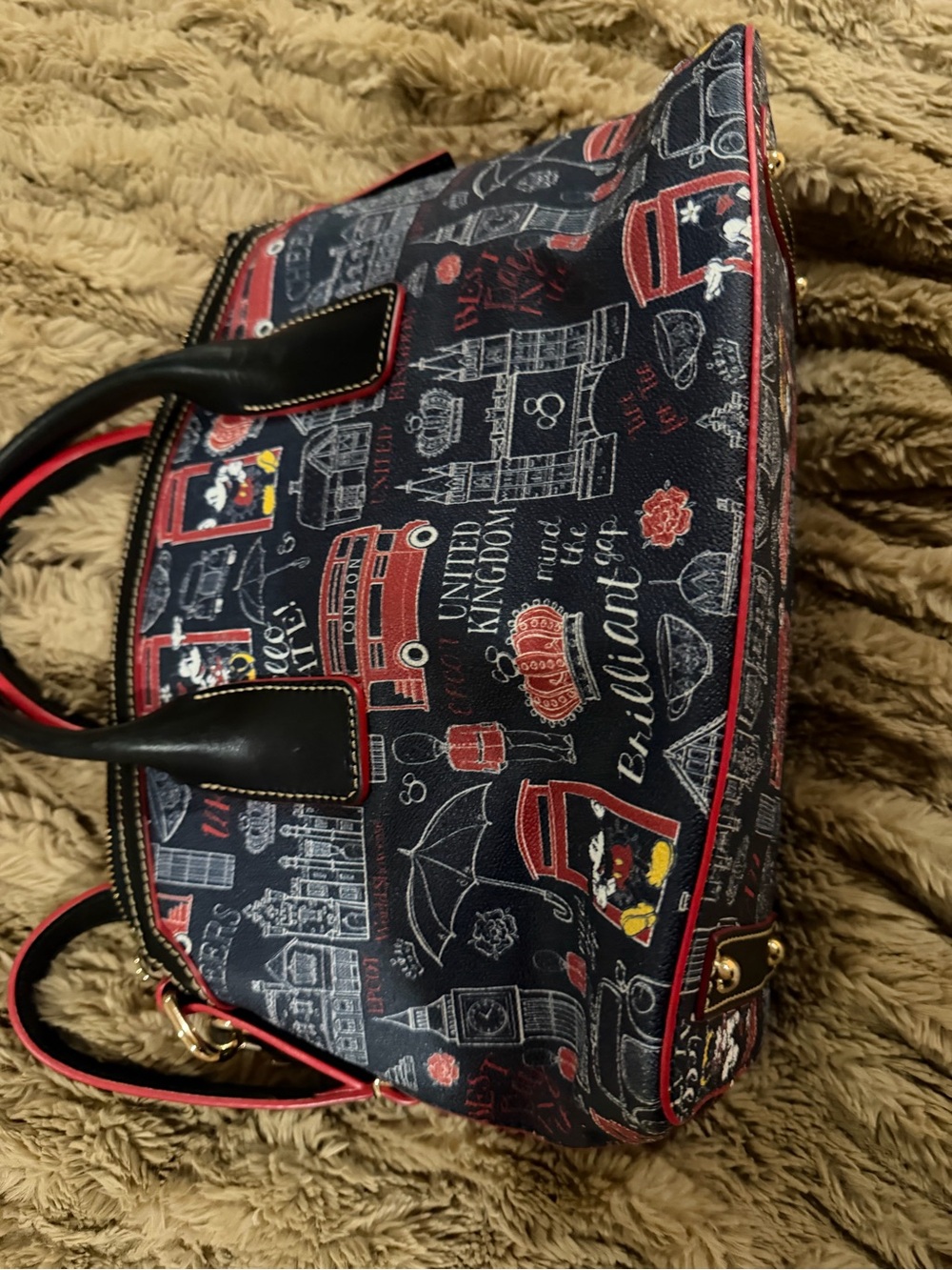 Dooney & Bourke Navy London Print Satchel with Red Accents - Picture 6 of 6